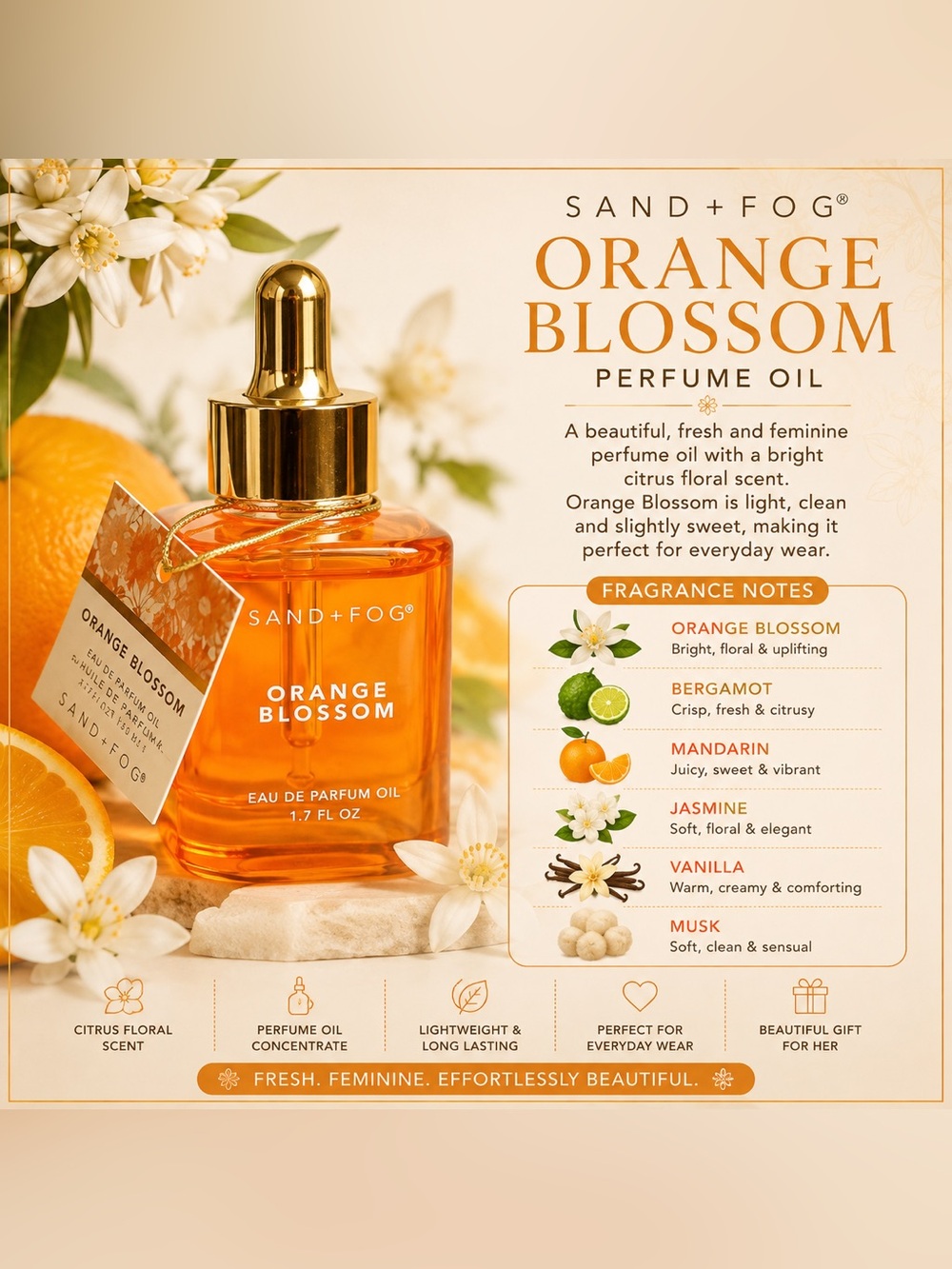 SAND + FOG Orange Blossom Body & Fragrance Oil - Orange